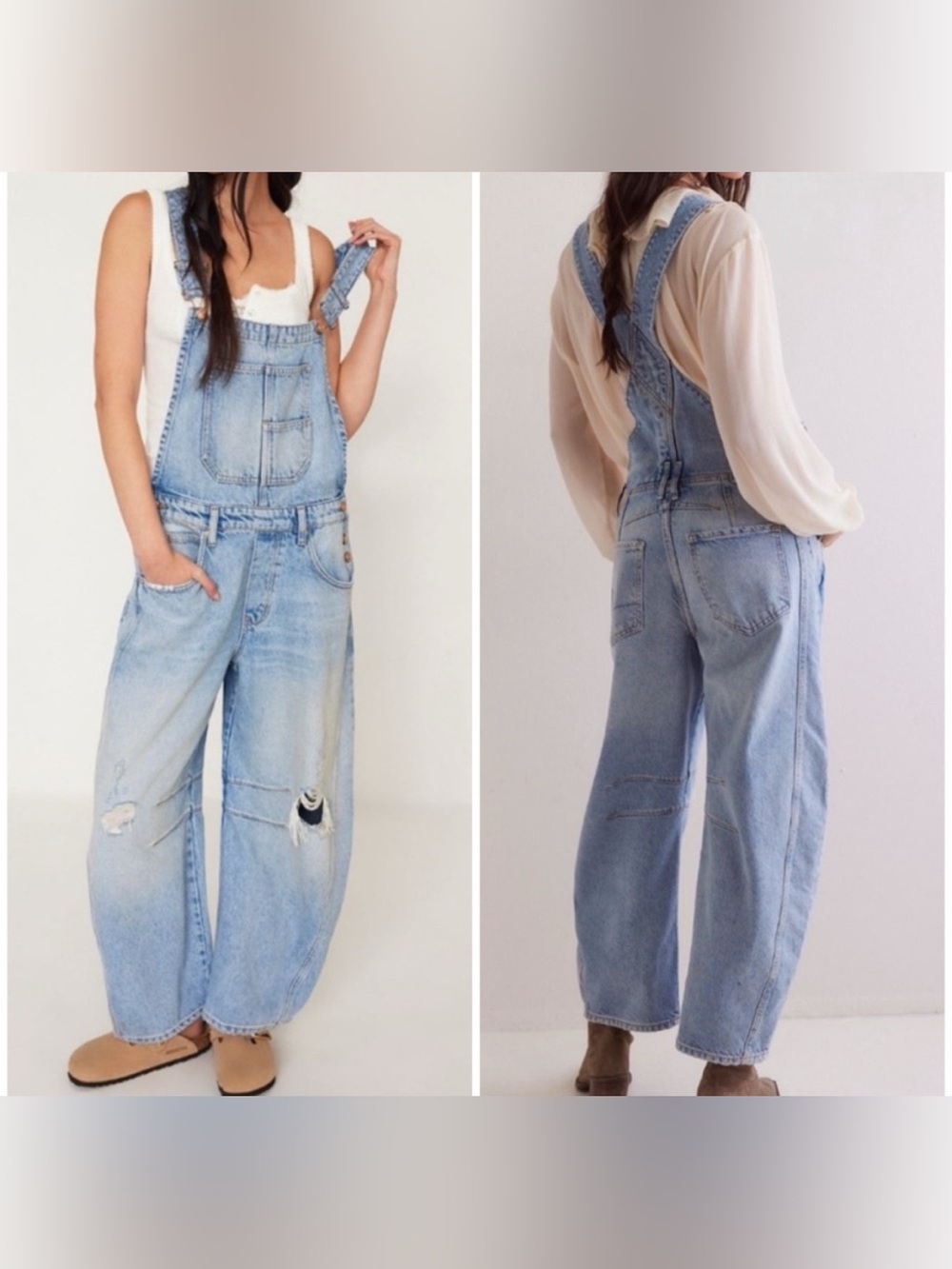 NWOT Free People We The Free Good Luck Barrel Overalls - going steady sky - XS